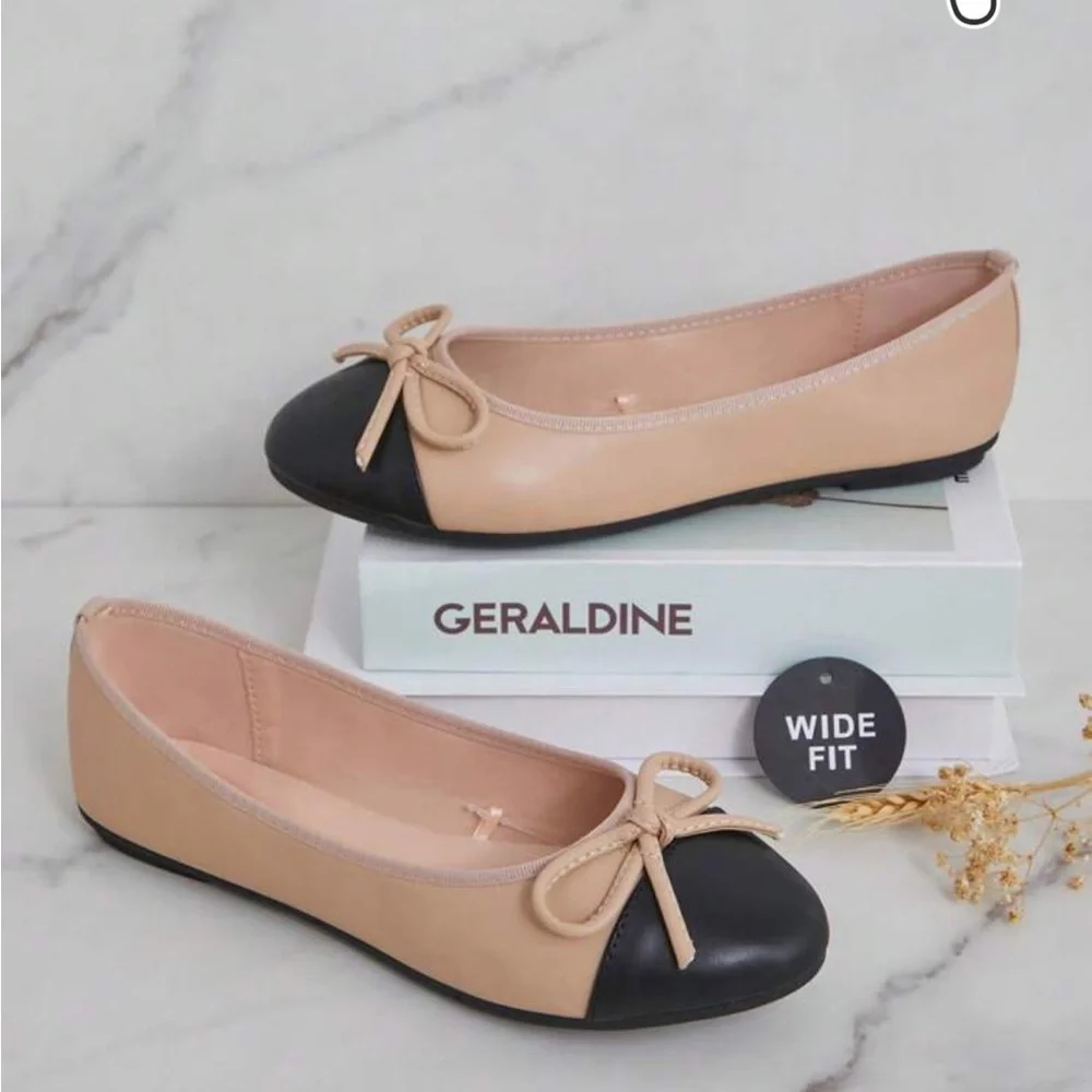 SHUZIA Beige and Black Women's Ballet Wide Fit - Picture 3 of 4